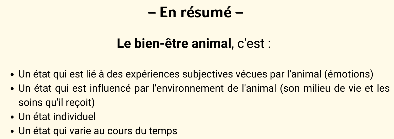 Résumé de la définition du bien-être animal