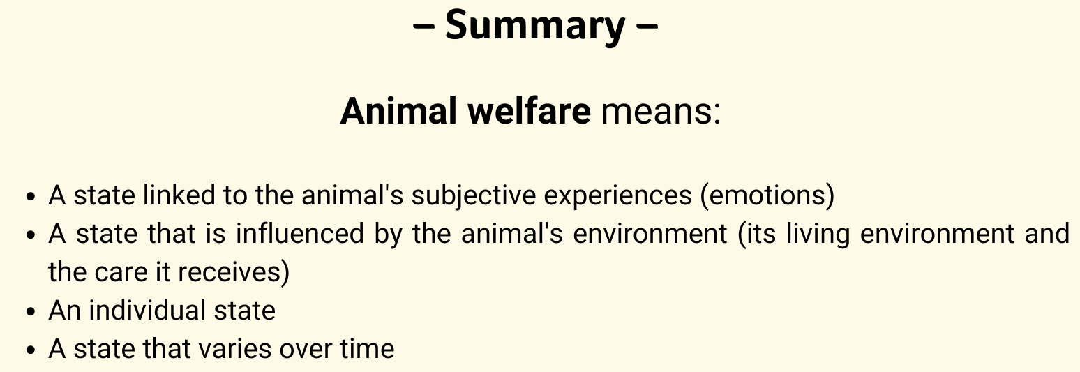 Summary of the animal welfare definition